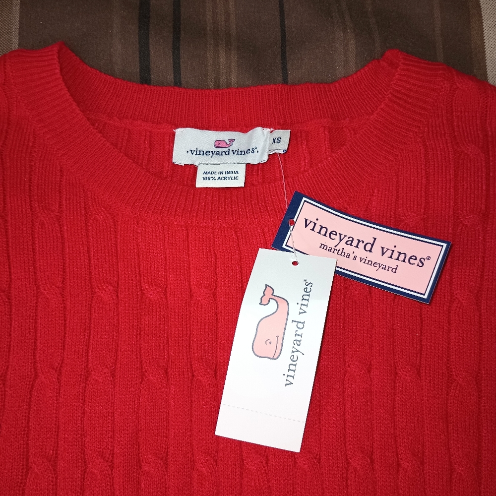 Vineyard Vines Red Cable Knit Crewneck Sweater XS - Picture 2 of 12